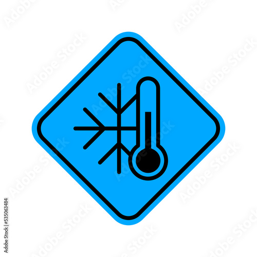 Weather icon with thermometer and snowflake on blue rhombus vector illustration. Concept outline symbol critical low frosty temperature