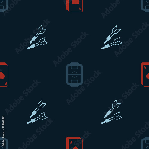 Set Playing cards, Table football and Dart arrow on seamless pattern. Vector
