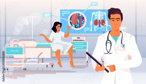 doctor examining liver X-ray of patient on computer monitor health care medical treatment concept horizontal