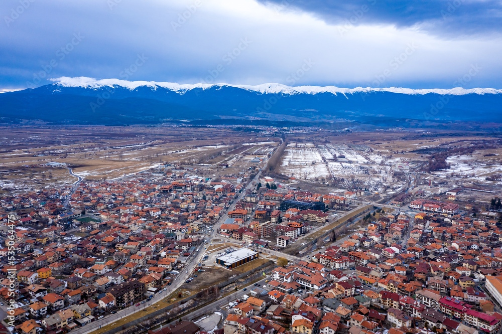 Aerial cityscape of Bansko, Bulgaria