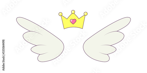 Angel Wings and Crown Bachelorette Party Illustration in Groovy Style	