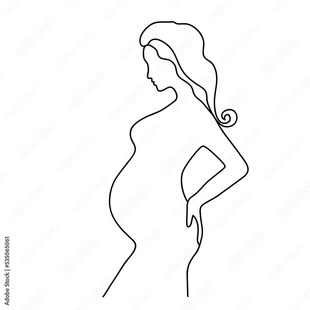A Pregnant Woman stylised symbol. Hand drawn style logo icon female pregnancy, motherhood, maternity. Pregnant girl with belly. Isolated vector illustration for brochure, healthcare poster, banner