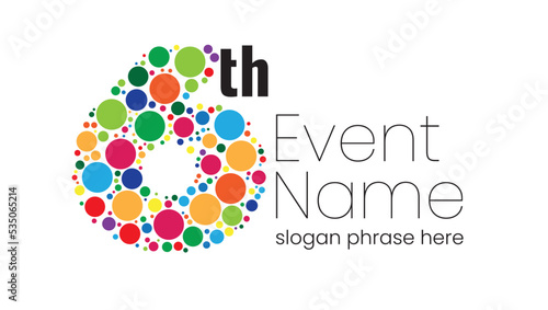 annual event or summit title starting with a number of order made with random colorful circles - 6th