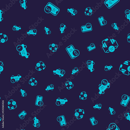 Set Taxi waiting time, call telephone service, Mobile banking and Taximeter device on seamless pattern. Vector