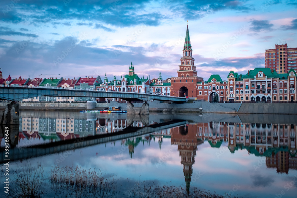Fototapeta premium Yoshkar-Ola, Mari El, Russia. City architecture. View on the Bruges embankment.