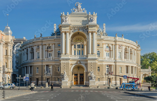 10 01 2022: Odessa Opera House. View of the main entrance and façade of the building, built in 1884-1887. in the Viennese baroque style in the center of Odessa