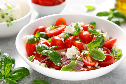 Salad with tomato, italian ricotta cheese and basil