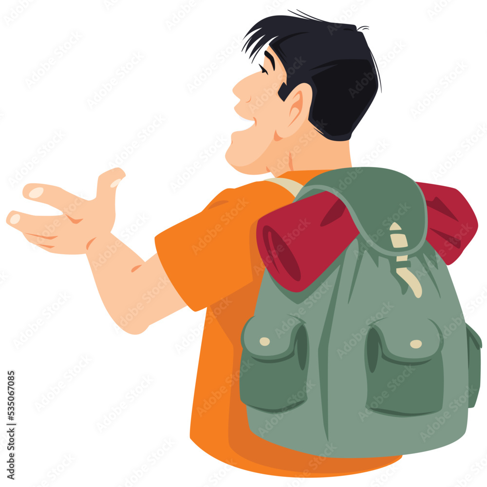 Happy tourist with backpack. Illustration for internet and mobile website.