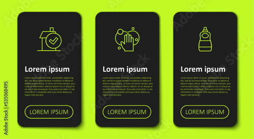 Set line Home cleaning service, Sponge and Dishwashing liquid bottle. Business infographic template. Vector