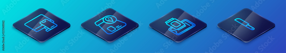 Set Isometric line Food ordering on mobile, Online food, Knife and icon. Vector Set Isometric line Food ordering on mobile, Online food, Knife and icon. Vector
