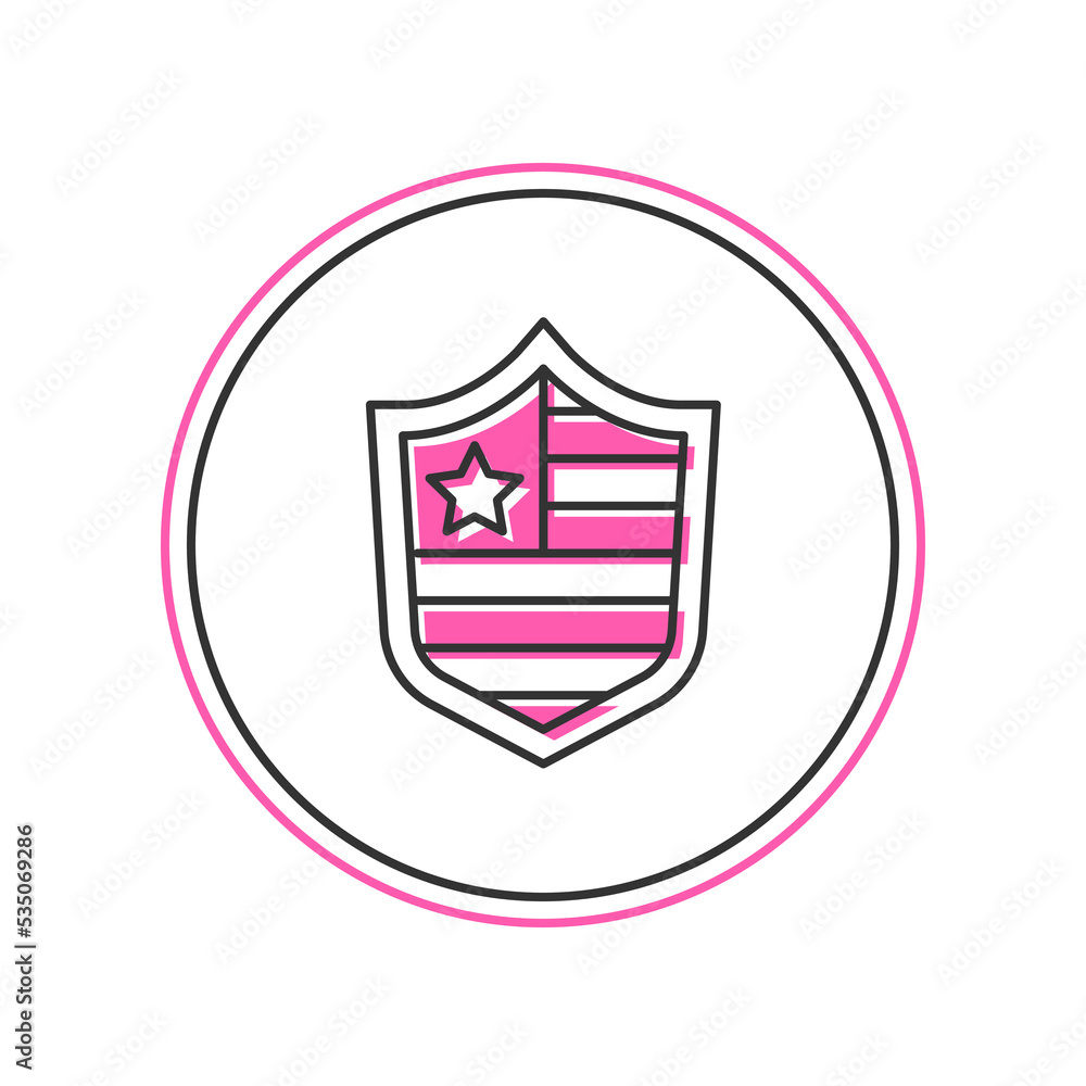 Filled outline Shield with stars and stripes icon isolated on white background. United States of America country flag. 4th of July. USA Independence day. Vector Filled outline Shield with stars and stripes icon isolated on white background. United States of America country flag. 4th of July. USA Independence day. Vector