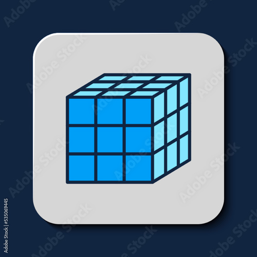 Filled outline Rubik cube icon isolated on blue background. Mechanical puzzle toy. Rubik's cube 3d combination puzzle. Vector