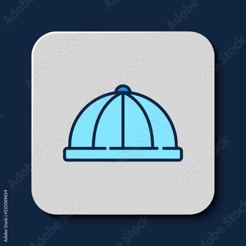 Filled outline Baby hat icon isolated on blue background. Vector