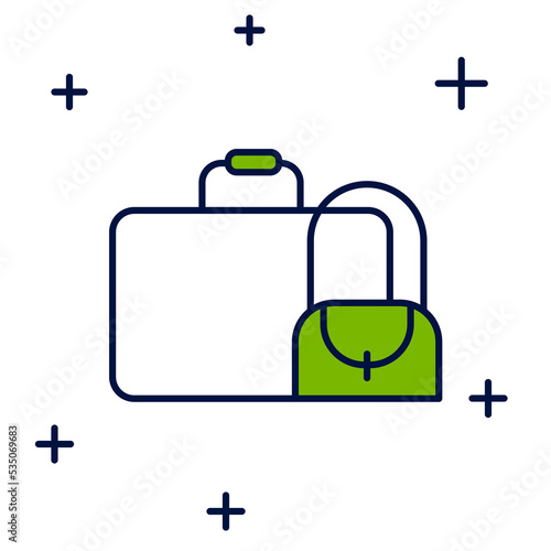 Filled outline Suitcase for travel icon isolated on white background. Traveling baggage sign. Travel luggage icon. Vector