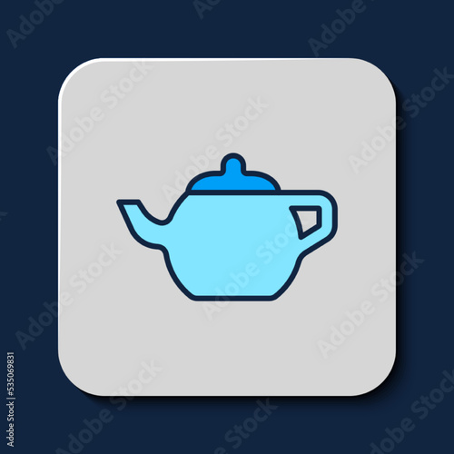 Filled outline Traditional Chinese tea ceremony icon isolated on blue background. Teapot with cup. Vector