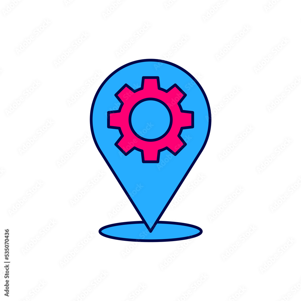 Filled outline Location with gear icon isolated on white background. Vector Filled outline Location with gear icon isolated on white background. Vector