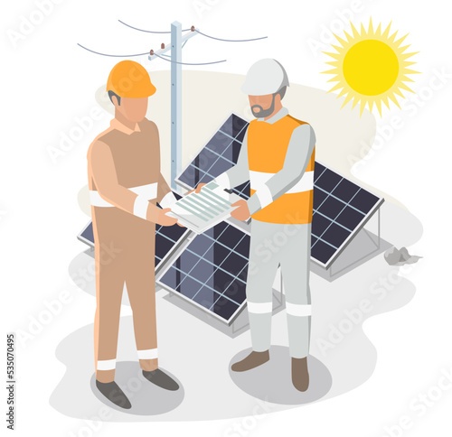 solar cell installer service engineer applying for permission electricity to approve isometric