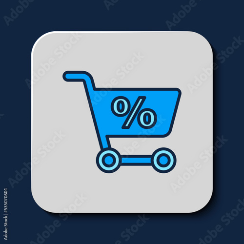 Filled outline Shopping cart icon isolated on blue background. Online buying concept. Delivery service sign. Supermarket basket symbol. Vector