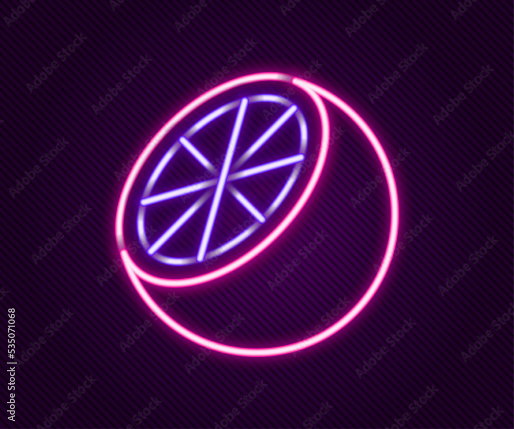 Glowing neon line Orange fruit icon isolated on black background. Colorful outline concept. Vector Glowing neon line Orange fruit icon isolated on black background. Colorful outline concept. Vector