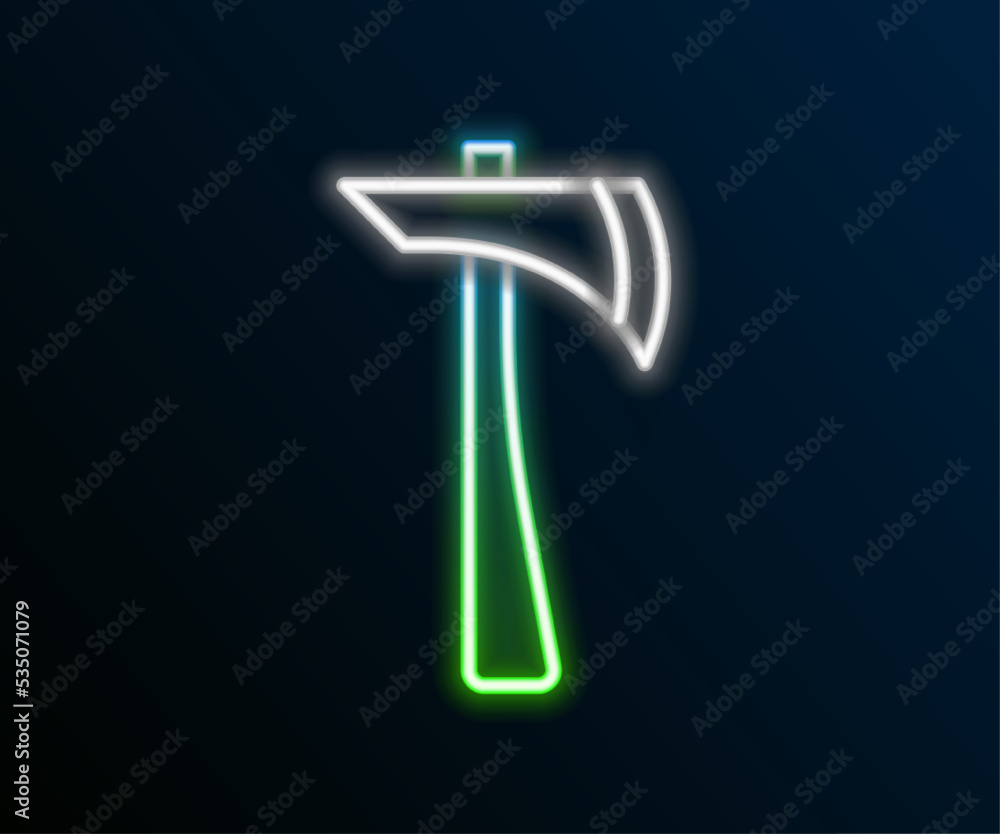 Glowing neon line Firefighter axe icon isolated on black background. Fire axe. Colorful outline concept. Vector Glowing neon line Firefighter axe icon isolated on black background. Fire axe. Colorful outline concept. Vector