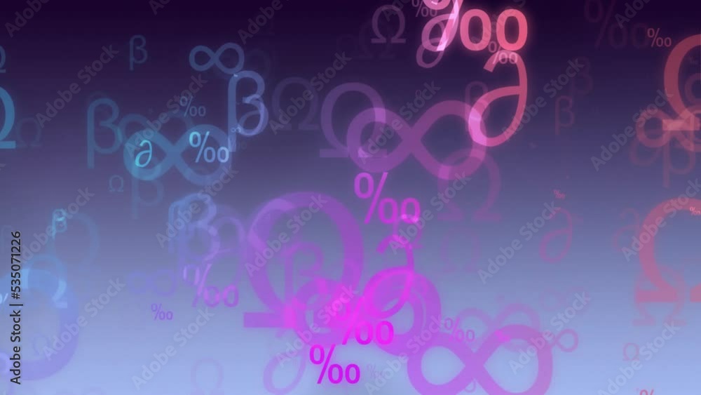 Animation of mathematical symbols over light spots on purple background Animation of mathematical symbols over light spots on purple background