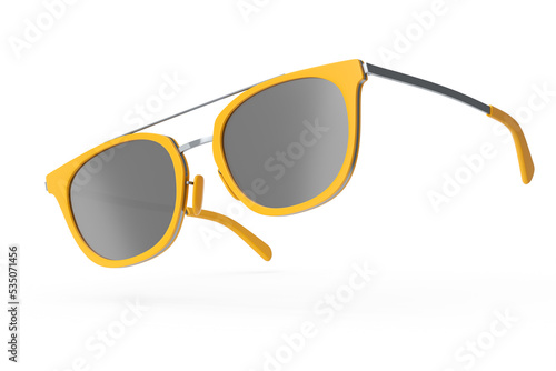 Realistic sunglasess with gradient lens and orange plastic frame on white