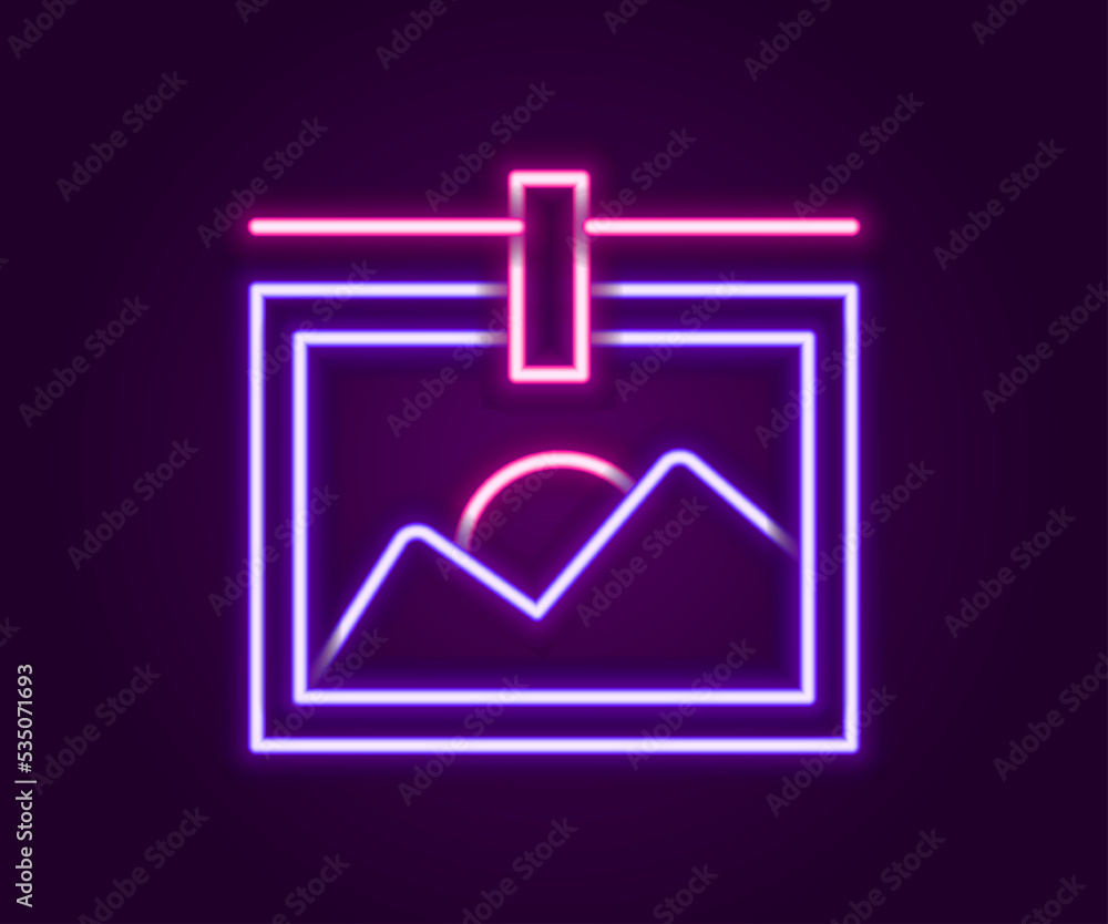 Glowing neon line Photo frame icon isolated on black background. Vintage empty photos frame. Colorful outline concept. Vector Glowing neon line Photo frame icon isolated on black background. Vintage empty photos frame. Colorful outline concept. Vector