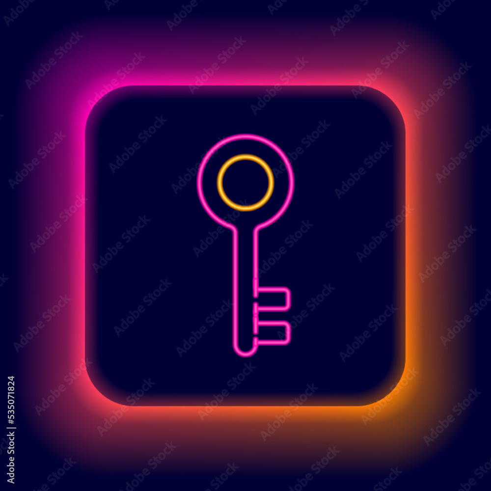Glowing neon line House key icon isolated on black background. Colorful outline concept. Vector Glowing neon line House key icon isolated on black background. Colorful outline concept. Vector