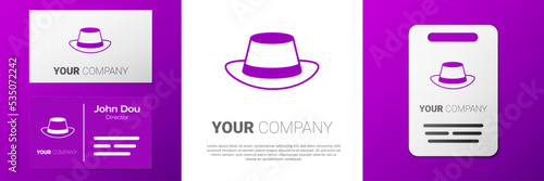 Logotype Oktoberfest hat icon isolated on white background. Hunter hat with feather. German hat. Logo design template element. Vector