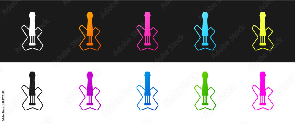 Set Electric bass guitar icon isolated on black and white background. Vector Set Electric bass guitar icon isolated on black and white background. Vector
