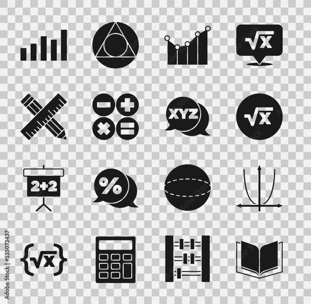 Set Open Book Graph Schedule Chart Diagram Square Root Of X Glyph set-open-book-graph-schedule-chart-diagram-square-root-of-x-glyph