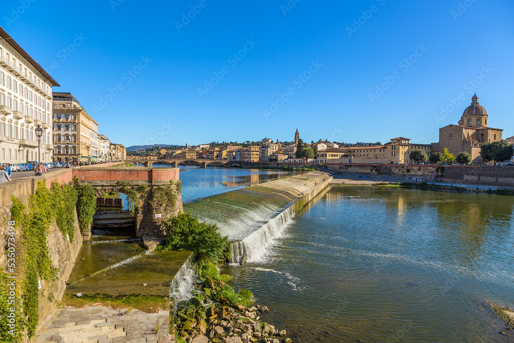 Florence, Italy. Scenic landscape with a dam