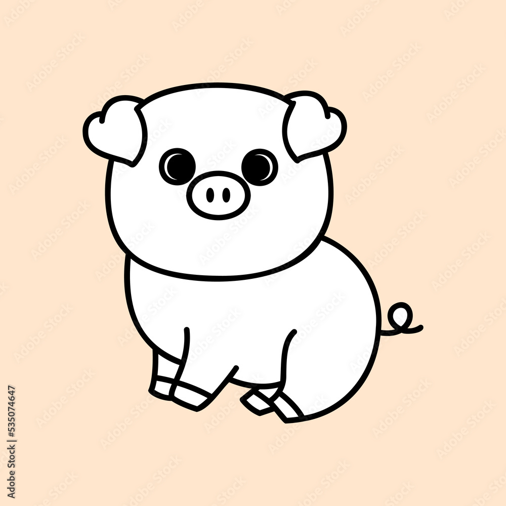 Cute pig. Kawaii face. Hand draw doodle style. Vector on isolated background. For printing on paper and fabric, children's illustration