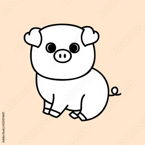 Cute pig. Kawaii face. Hand draw doodle style. Vector on isolated background. For printing on paper and fabric  children s illustration