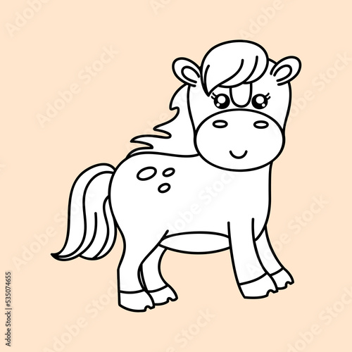 Cute horse. Kawaii face. Hand draw doodle style. Vector on isolated background. For printing on paper and fabric, children's illustration © Orange Brush