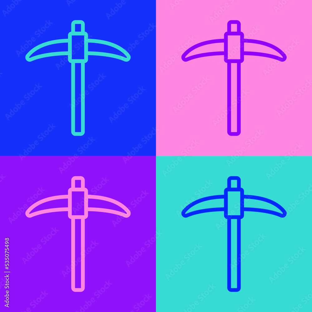 Pop art line Pickaxe icon isolated on color background. Vector Pop art line Pickaxe icon isolated on color background. Vector