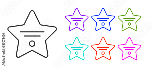 Black line Walk of fame star on celebrity boulevard icon isolated on white background. Hollywood, famous sidewalk, boulevard actor. Set icons colorful. Vector