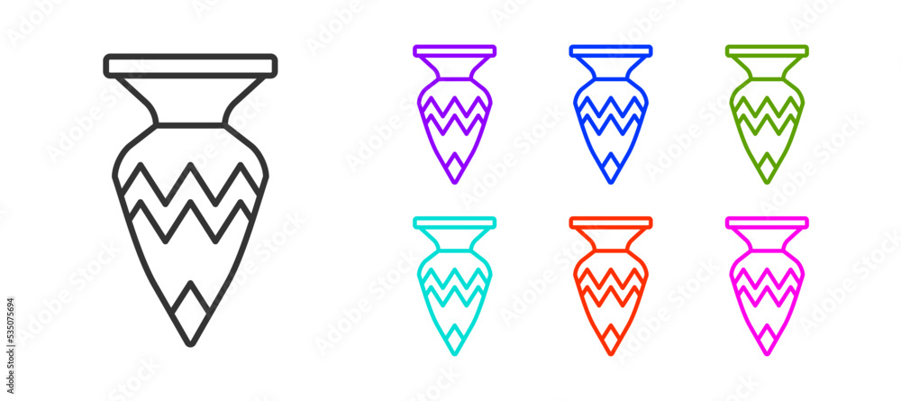 Black line Egyptian vase icon isolated on white background. Symbol of ancient Egypt. Set icons colorful. Vector