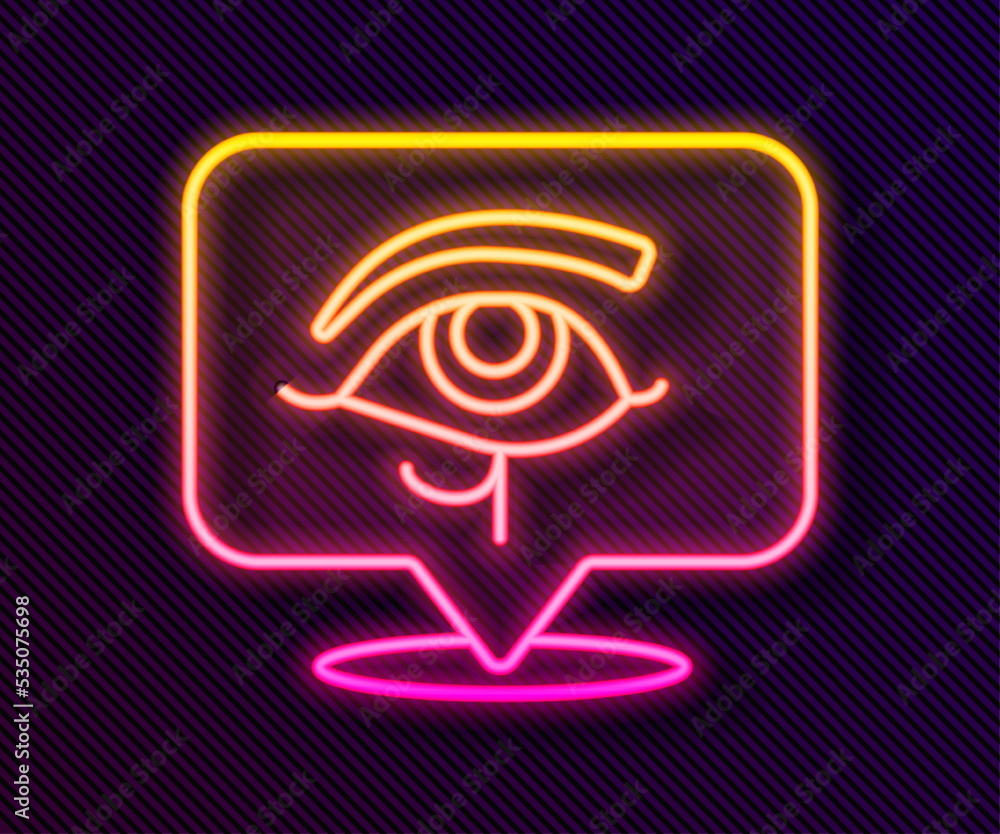 Glowing neon line Eye of Horus icon isolated on black background. Ancient Egyptian goddess Wedjet symbol of protection, royal power and good health. Vector