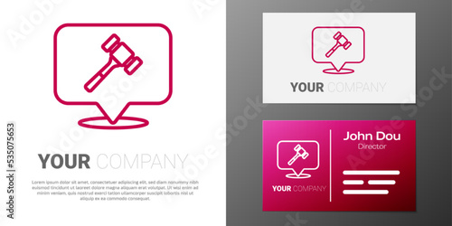 Logotype line Auction hammer icon isolated on white background. Gavel - hammer of judge or auctioneer. Bidding process, deal done. Auction bidding. Logo design template element. Vector
