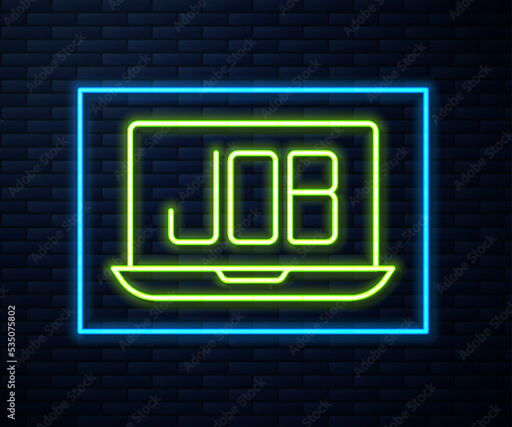 Glowing neon line Search job icon isolated on brick wall background. Recruitment or selection concept. Human resource and recruitment for business. Vector Glowing neon line Search job icon isolated on brick wall background. Recruitment or selection concept. Human resource and recruitment for business. Vector