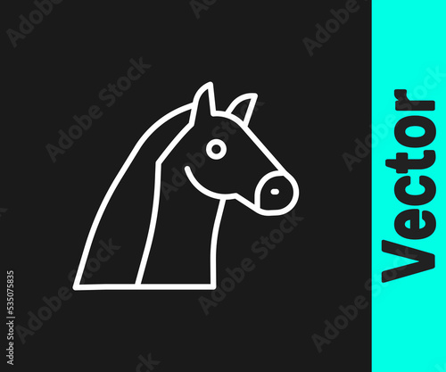 White line Horse icon isolated on black background. Animal symbol. Vector