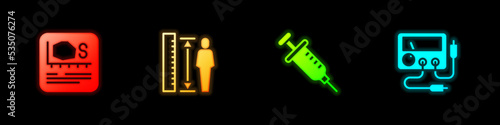 Set Area measurement, Measuring height body, Syringe and Multimeter, voltmeter icon. Vector