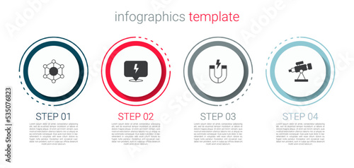 Set Molecule, Lightning bolt, Magnet and Telescope. Business infographic template. Vector