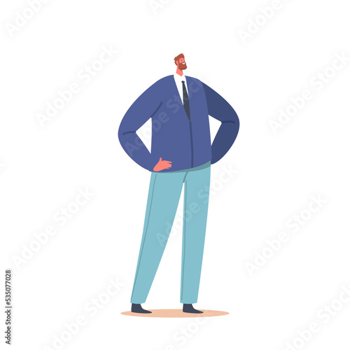 Male Character in Formal Suit, Business Man Wear Blue Blazer and Trousers Isolated on White Background