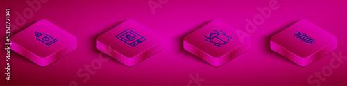 Set Isometric line Spray against insects, Book about, Mite and Centipede icon. Vector