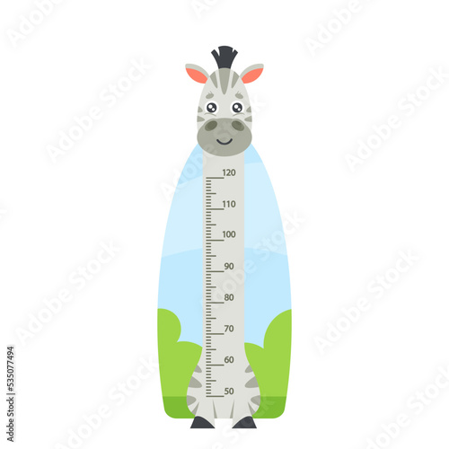 Cute Zebra Kids Height Chart, Growth Meter with Funny Jungle Animal Character. Wall Sticker For Children Height Measure