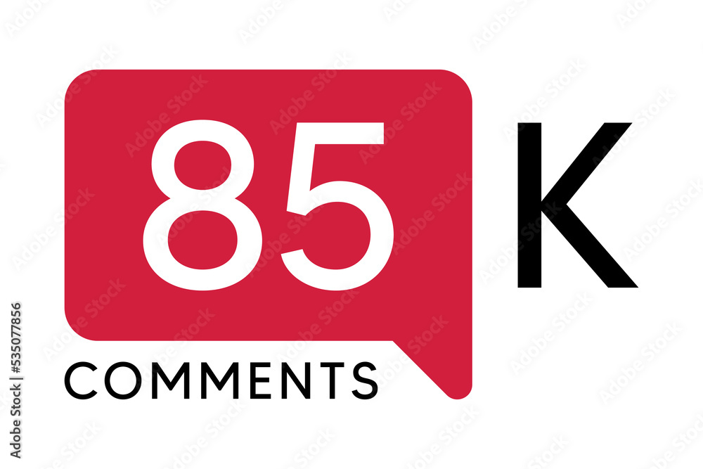 85K Comment banner template Vector illustration. Social Media Text. Amazing red color symbol on a white background 85K Comment banner template Vector illustration. Social Media Text. Amazing red color symbol on a white background