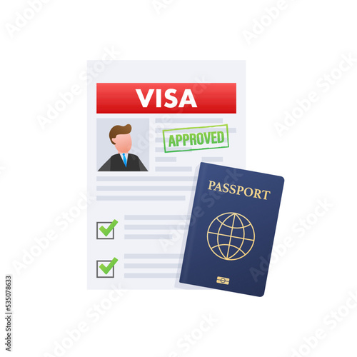 Visa application. Travel approval. Immigration visa. Vector stock illustration