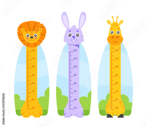 Kids Height Chart With Cute Animals. Children Growth Meter, Wall Sticker For Children Height Measurement Scales